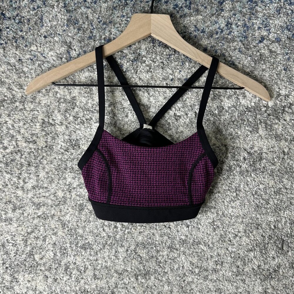 Lululemon‎ Sports Bra Womens 2 Purple Black Houndstooth Strappy Cross Back Yoga